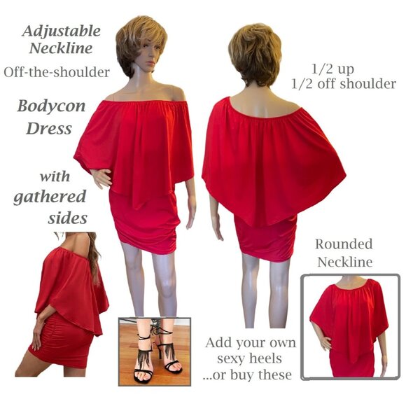 Red Off Shoulder Ruffles MIni Dress Sz M Night Club Bodycon - Picture 2 of 9